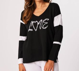 French Kyss V-Neck Love Top In Black/white