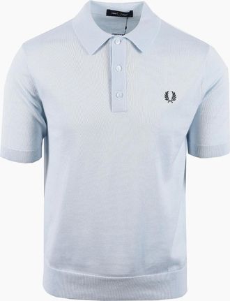 Fred Perry Mens FRED PERRY COTTON KNITTED SHIRT LIGHT ICE - Blue - Size: 38