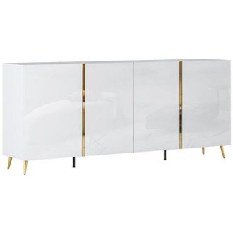 Vente-Unique Credenza con 4 ante 200 cm Bianco lucido e Oro - MARZIALO