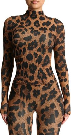 Naked Wardrobe Print Turtleneck Top in Leopard at Nordstrom, Size X-Small