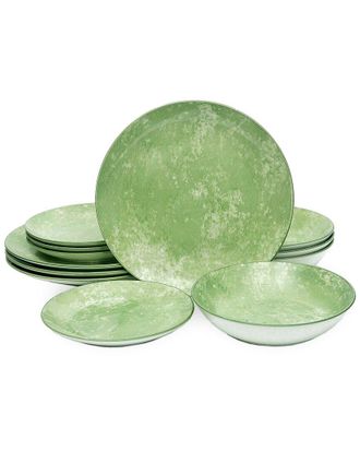 Godinger Wingate Lime Porcelain 12Pc Dinnerware Set, Service For 4