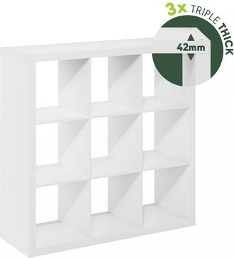 Furinno Cubicle Extra Thick Frame Decorative Cube Storage Organizer, 9-Cube, White