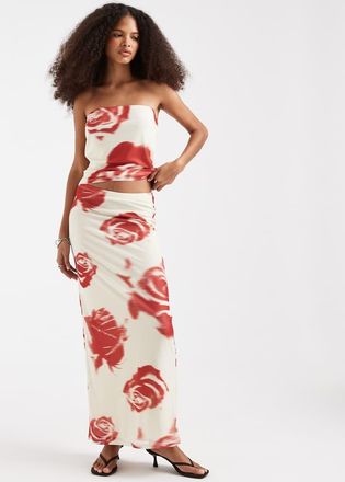 Jack & Jones Gonna lunga in rete bianco sporco e rosso con stampa di fiori in coordinato