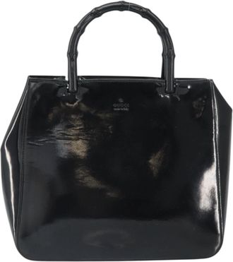 Gucci Vintage Bamboo Handle Bag Patent Leather Black Patent_Leather Handbag (Pre-Owned)