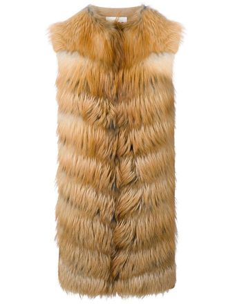 Manzoni24 panelled sleeveless coat - women - Fox Fur/Cashmere/Wool - 44 - Brown