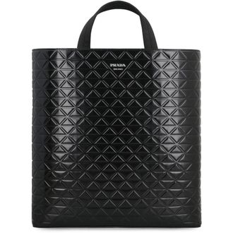 Prada Leren Tote Tas met Handvatten - Heren - Shoppers - Zwart - ONE Size - Leer - Tassen