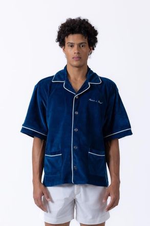 Prince & Bond Luka Piped Terry Shirt in Sailor Blue at Nordstrom, Size X-Large