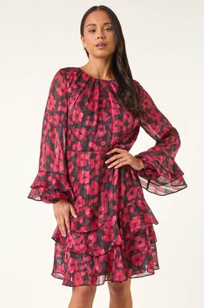 Roman Floral Print Frill Dress