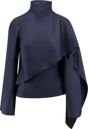 R&oacute;he Zijden Foulard Blouse met Sjaaldetail - Dames - Blouses - Blauw - S - Overhemden