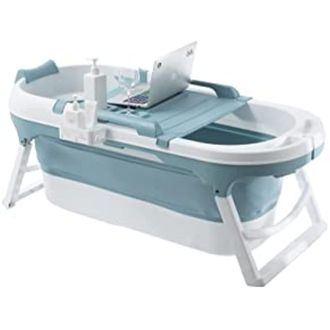 Fimous Foldable Bathtub PVC Adult SPA Soaking Water Tub with Cover for Bathroom in Blue