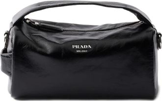 Prada Borsa messenger in pelle con logo - Nero