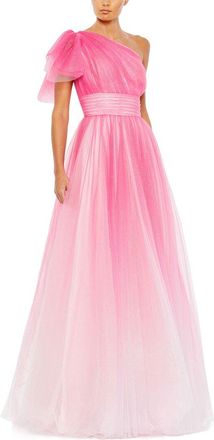 Mac Duggal Glitter Ombre Ruffled One Shoulder Ballgown