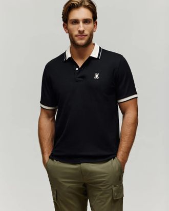 Psycho Bunny Mens Indigo Textured Collar Pique Polo 001 BLACK / XXXL