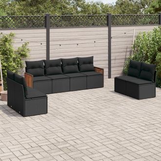 vidaXL Set De Sof&aacute;s De Jard&iacute;n 8 Piezas Y Cojines Rat&aacute;n Sint&eacute;tico Negro Vidaxl