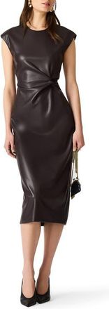 Steve Madden Chiara Faux Leather Midi Dress in Fossil Brown at Nordstrom, Size 12