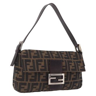 Fendi Baguette Zucca Canvas Brown Canvas Handbag (Pre-Owned)