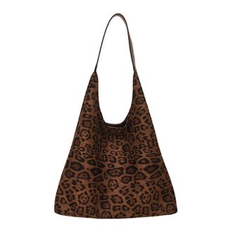 Generic Faux Suede Trendy Shoulder Bag Commute Tote Handbag with Purse (Leopard Brown) (Style 5)