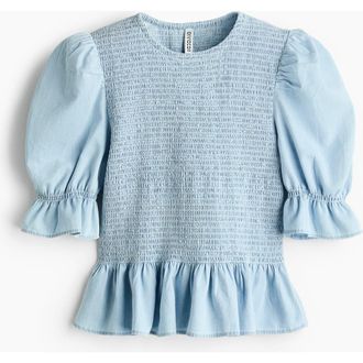 H&M Smocked Denim Blouse in Light Blue at Nordstrom, Size Xx-Large