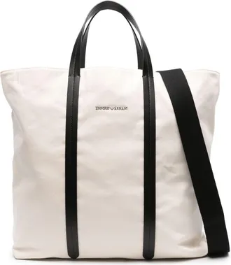 Emporio Armani logo-plaque cotton tote bag - men - Cotton/Cotton - OS - White