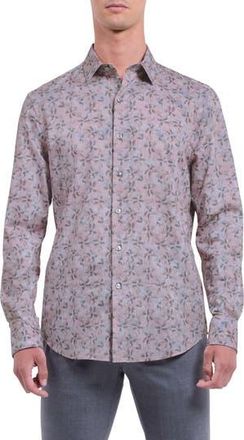 Bugatchi Julian Shaped Fit Leaf Print Button-Up Shirt in Wood Rose at Nordstrom Rack, Size X-Large