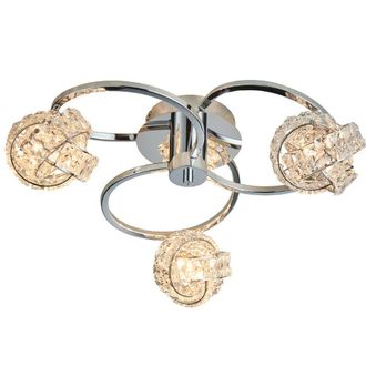 Loops Semi Flush Ceiling Light Chrome & Crystal Knott 3 Lamp Hanging Feature Pendant