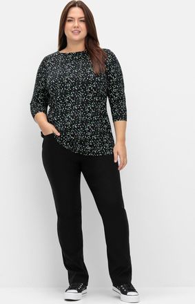 Sheego 3/4-Arm-Shirt SHEEGO 3/4-Arm-Shirt, Damen, Gr. 44/46, schwarz, gemustert, 50% Baumwolle, 50% Modal, gemustert, mehrfarbig, U-Boot-Ausschnitt, Shirts 3