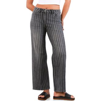 HINT OF BLU Stripe High Rise Wide Leg Jeans in Grey Stripes at Nordstrom, Size 25