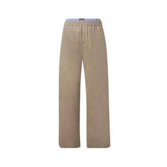 Msgm Wide Trousers, male, Beige, Size: S Wide-leg Cotton Gabardine Trousers