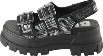 Buffalo Flat Sandals, female, Black, Size: 7 US Aspha Ari Glam