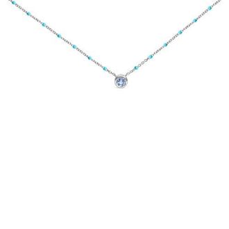 House of Brilliance Sterling Silver Bezel Set Light Blue Aquamarine and Enamel Bead Chain Necklace at Nordstrom