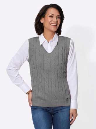 Casual Looks Pullunder CASUAL LOOKS Pullunder, Damen, Gr. 44, schwarz-weiss (anthrazit, ecru, meliert), 55% Baumwolle, 45% Viskose, meliert, Pullover Pullunder