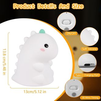 OEM L&aacute;mpara De Noche De Dinosaurio Para Ni&ntilde;os, L&aacute;mpara De Mesita De Noche De Silicona Para Ni&ntilde;os, Luz Nocturna Port&aacute;til Para Beb&eacute;s, Luz Nocturna Recargabl