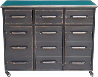 Chehoma Arcón de 3 cajones con 3 puertas de metal negro