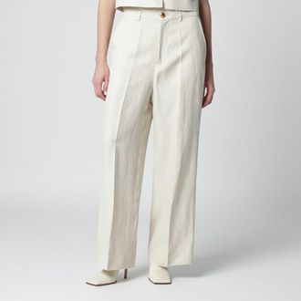 P.A.R.O.S.H. Sand-colored linen-blend trousers