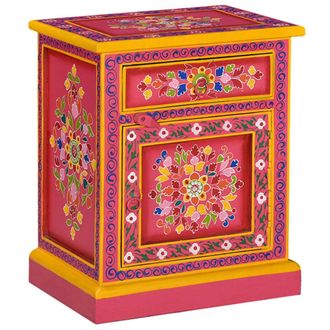 vidaXL Mesita De Noche De Madera Maciza De Mango Rosa Pintada A Mano Vidaxl