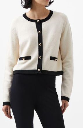 French Connection Vhari Contrast Trim Cardigan in Clssic Cream Black at Nordstrom Rack, Size Large