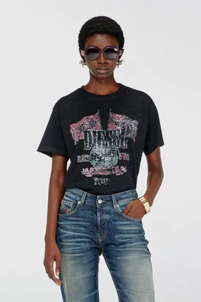 Diesel T-shirt with concert graphics and crystals - T-Shirts - Woman