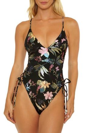 Isabella Rose Taylor Florina Tropical Print One-Piece Swimsuit in Black Multi at Nordstrom, Size Medium