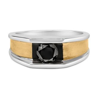 House of Brilliance Mens 14K Yellow Gold Plated Sterling Silver 1.0 Cttw Round Black Diamond Band Ring in Yellow Gold Over Silver at Nordstrom