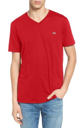 Lacoste Regular Fit V-Neck T-Shirt in 240 Red at Nordstrom, Size 7