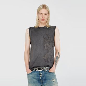 Diesel Sleeveless jersey top with embossed graphics - T-Shirts - Man - Grey