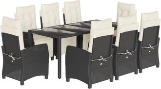 vidaXL Set De Comedor De Jard&iacute;n 9 Pzas Y Cojines Rat&aacute;n Sint&eacute;tico Negro Vidaxl