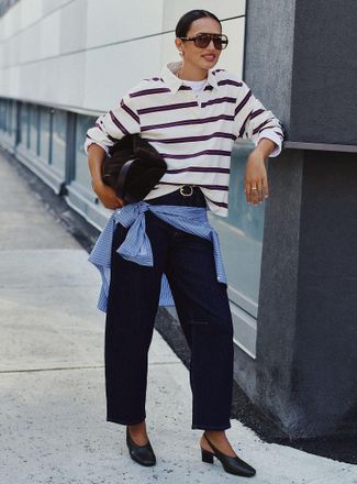 Contemporaine Womens Solid navy jean Fit: Barrel leg, high rise