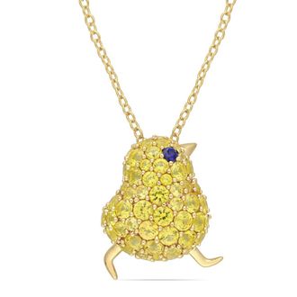 Amour 3 CT TGW Created Blue and Yellow Sapphire Chick Necklace In Yellow Plated Sterling Silver