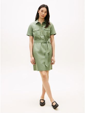 Tommy Hilfiger Womens Short-Sleeve Belted Utility Shirtdress - Green - XXL