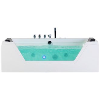 Beliani Beliani - Ba&ntilde;era De Hidromasaje Blanco Plata Con Led De Acr&iacute;lico Sanitario Y Vidrio Individual 160 X 76 Cm Samana