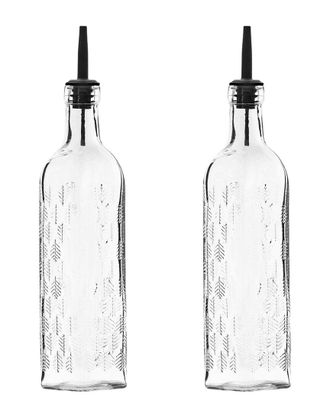 10 Strawberry Street Set Of 2 Embossed Glass Oil & Vinegar Cruet Bottles