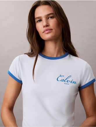 Calvin Klein Jeans Calvin Klein Womens Slim Varsity Logo Ringer Tee - Blue - XL
