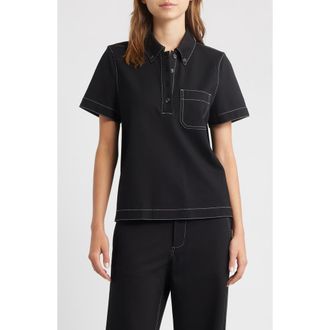 Rag & Bone Irina Contrast Stitch Button-Down Polo in Black at Nordstrom Rack, Size X-Small