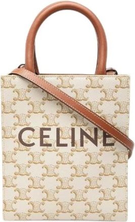 Celine Pre-owned Triomphe Mini Vertical Cabas PVC 2way Bag - Dames - Vintage Shopper - Beige - ONE Size - Leer - Vintage